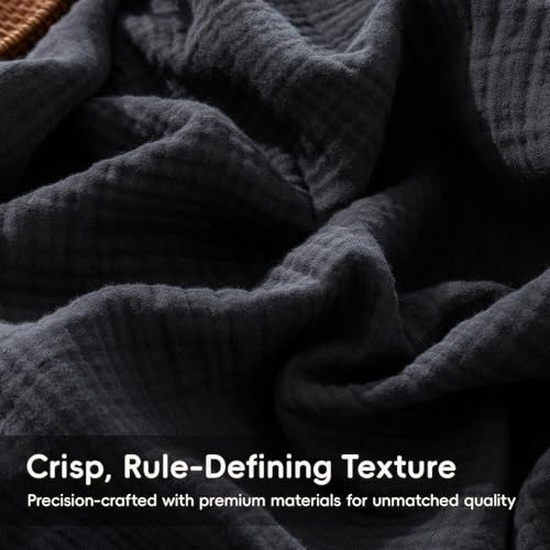 MooMee 100% Cotton Muslin Blanket, Fringed 4-Layer Gauze Bed Couch Throw | Soft Breathable Lightweight Thin Coverlet Summer Blankets for Adults, Bed & Couch All Seasons, Dark Grey, 66" x 90" - color: Dark Grey, size: Twin XL