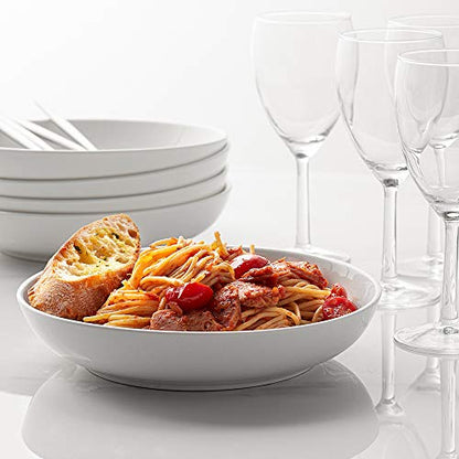 Y YHY Pasta Bowls 32oz, Ceramic Large Salad Serving Bowls, White Pasta Bowls Set, Shallow Soup Bowl Set of 4, Microwave & Dishwasher Safe - size: 8.5 inches