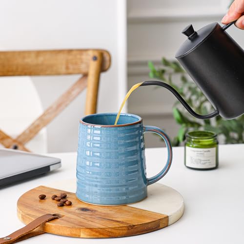 Mkour 23oz Extra Large Ceramic Coffee Mugs, Handmade Cup, Big Tea Cups with Large Handle for Office and Home, Microwave and Dishwasher Safe (Blue) - color: Blue