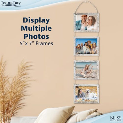 5x7 Wall Hanging Picture Frames Collage with 4 Openings - Distressed White - Casual Style Engineered Wood Frames - Wall Mount Only - Bliss Collection - color: Distressed White, size: 5x7