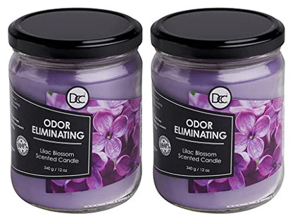 Lilac Blossom Two Pack Odor Eliminating Highly Fragranced Candle - Eliminates 95% of Pet, Smoke, Food, and Other Smells Quickly - Up to 80 Hour Burn time - 12 Ounce Premium Soy Blend - color: Lilac Blossom Twin Pack
