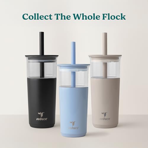 REDUCE Aspen - 20oz Vacuum Insulated Glass Tumbler - Extra Wide Straw & Lid | Keeps drinks cold for 12 hours, ideal for iced coffee, smoothies & boba, dishwasher safe, soft base - color: Lilac Bud