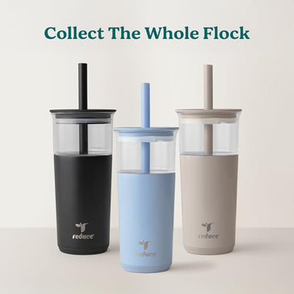 REDUCE Aspen - 20oz Vacuum Insulated Glass Tumbler - Extra Wide Straw & Lid | Keeps drinks cold for 12 hours, ideal for iced coffee, smoothies & boba, dishwasher safe, soft base - color: French Vanilla
