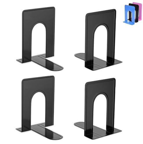 Optomni Bookends, Book End Supports Heavy Duty Metal Bookend Support, Book Ends Supports for Shelves Decor Home Office School (2 Pairs/4 Pieces, Black) - color: Black, size: 2 Pairs/4 Pieces
