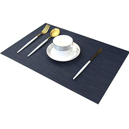 Placemats for Dining Table Woven Vinyl Place Mats Wipe Off Plastic Placemats Stain Resistant Table Mats Set of 6 （Bamboo Navy） - color: Bamboo Navy, size: placemats set of 6