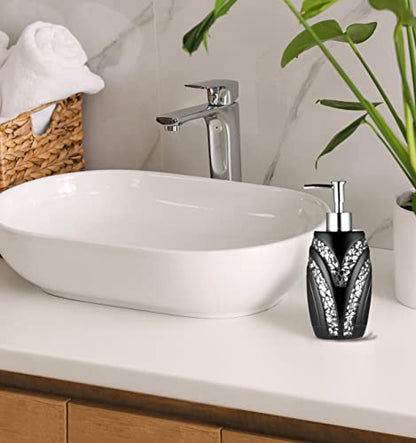 Zahari Home Sinatra Soap Dispenser/Lotion Pump Unique Design Bling Glass Mosaic Décor, Black - color: Black