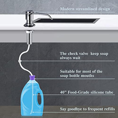 Gagal Soap Dispenser (Chrome) and Extension Tube Kit for Kitchen Sink, Complete Brass Pump with 40" Silicone Tube Connect to The Bottle Directly, Say Goodbye to Frequent Refills - color: Chrome