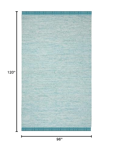 SAFAVIEH Area Rug 8x10 - Montauk Collection - Large - Turquoise, Handmade Cotton, Tassel Design, Ideal for Living Room, Bedroom, Office, Dining Space (MTK610E) - color: Turquoise, size: 8' x 10' (Rectangular)