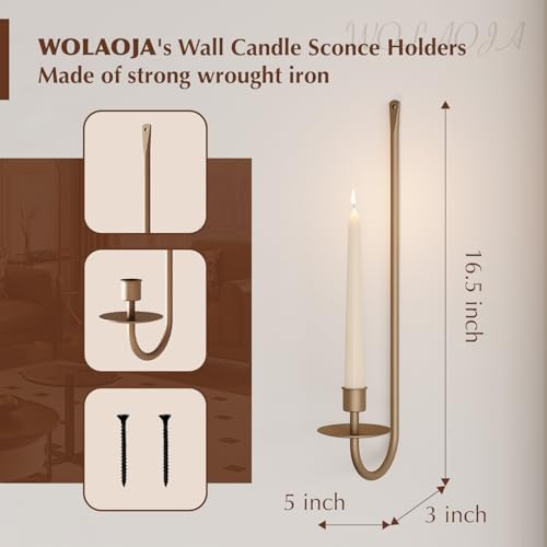 Metal Wall Candle Sconce Holder Set of 4 Wall Mount Candle Holder Pillar Holder Brass Modern Wall Candle Sconces Hanging for Living Room Farmhouse Fireplace Wedding - color: Brass, size: 4PC