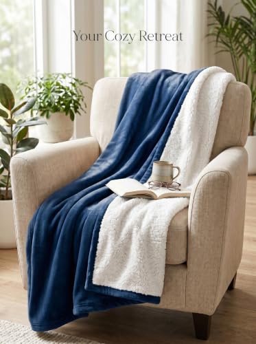 Utopia Bedding Reversible Plush Sherpa Blanket Throw Size Navy, 50x60 Inch | Soft, Warm, Fleece, Bed, Sofa, Couch, Camping, Travel, Cozy, All Season - color: Navy, size: Throw (50x60 Inch)