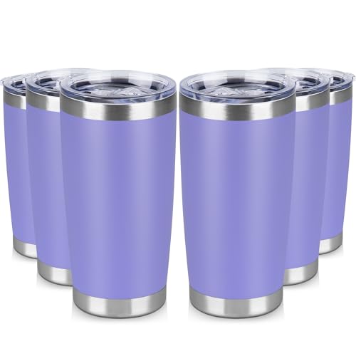 20 oz Tumbler Stainless Steel Tumblers Bulk with Lid Double Wall Insulated Coffee Tumbler Cups for Hot & Cold Drinks Powder Coated Travel Coffee Tumbler Mug Metal (Lavender, 6 pack) - color: Lavender, size: 20 ounces (6 pack)