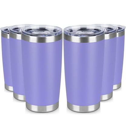 20 oz Tumbler Stainless Steel Tumblers Bulk with Lid Double Wall Insulated Coffee Tumbler Cups for Hot & Cold Drinks Powder Coated Travel Coffee Tumbler Mug Metal (Lavender, 6 pack) - color: Lavender, size: 20 ounces (6 pack)