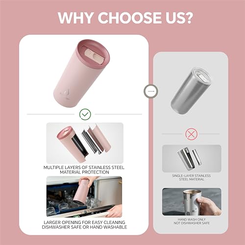 Ideus 17 oz Travel Coffee Mug, Double Wall Vacuum Stainless Steel Insulated Coffee Tumbler With Lid, Splash-Proof & Cup Holder Friendly, Keeps Drinks Hot/Cold, Dishwasher Safe, Blush - color: Blush
