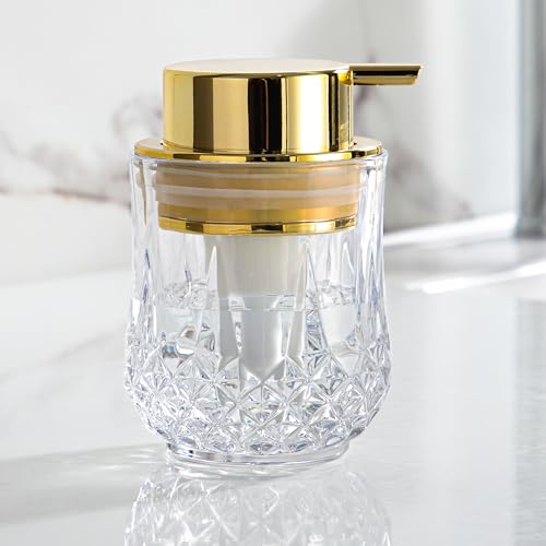 Enra Glass Foaming Soap Dispenser, Foam Soap Dispenser Gold Pump | Refillable Foaming Hand Soap Dispenser with Clear Bottle. Ideal for Bathroom,Kitchen Countertop and Vanity Sink Decor. - color: Clear-gold Foam Pump