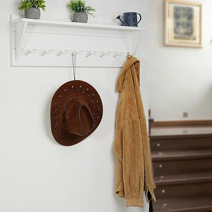 WEBI Coat Rack Wall Mount with Shelf,8 Peg Hooks,34" Long Entryway Wall Shelf with Hooks Underneath for Hanging Coats,Caps,Jacket,Clothes,White - color: White, size: 34 Inch