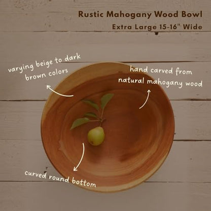 Rustic Wood Bowls for Serving Salads (Extra Large (15-16")) - size: Extra Large (15-16")