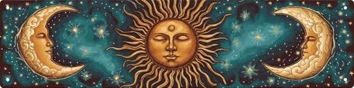 Sun and Moon Metal Sign 4x16 in Decorative Iron Metal Plaque for Door Wall Home Room Farmhouse Street Store Garage Bar Garden Cafe Decor - color: Sun and Moon
