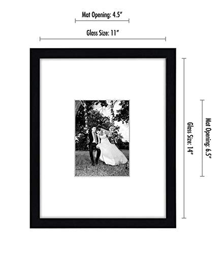 Americanflat 11x14 Picture Frame with Shatter-Resistant Glass - Use as 5x7 Frame with Mat or Display 11x14 Photo Without Mat - Signature Collection - Picture Frames for Wall Display - Black | Shatter-resistant glass, hangs vertical or horizontal, sawtooth