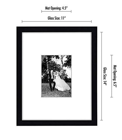 Americanflat 11x14 Picture Frame with Shatter-Resistant Glass - Use as 5x7 Frame with Mat or Display 11x14 Photo Without Mat - Signature Collection - Picture Frames for Wall Display - Black | Shatter-resistant glass, hangs vertical or horizontal, sawtooth