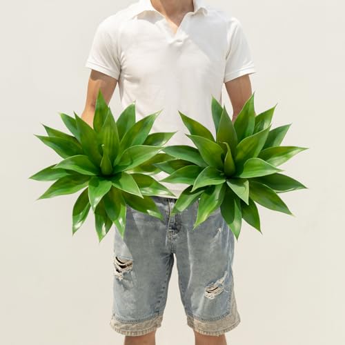 Ttranewsoo Artificial Agave Plants,Large UV Resistant Fake Agave Planters for Indoor and Outdoor Decorating Artificial Plants for Outdoors Fake Plants 2Pack, 18" - color: 18"green