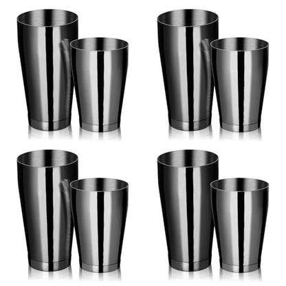 8 Pcs Cocktail Shaker Boston Shaker Set Professional Bartender Kit Bar Stainless Steel Drink Shaker Bartending Martini Tin with 18oz & 28oz Mixed Alcohol Tool for Beginner(Black) - color: Black