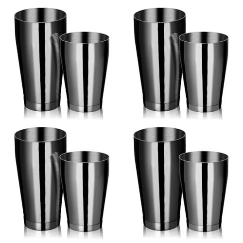 8 Pcs Cocktail Shaker Boston Shaker Set Professional Bartender Kit Bar Stainless Steel Drink Shaker Bartending Martini Tin with 18oz & 28oz Mixed Alcohol Tool for Beginner(Black) - color: Black