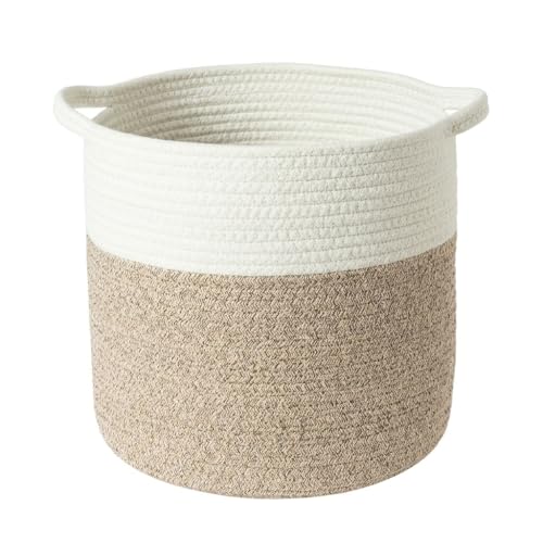 Woven Laundry Basket, 17L Cotton Rope Nursery Hamper for Baby – Tall Blanket & Toy Storage Bin for Living Room Bedroom Bathroom, Collapsible, White, 11" Dia × 11"H - color: White, size: 17L