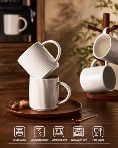 famiware Coffee Mug Set of 8, Star 16 oz Large Mugs Cup Set with Handle | Ceramic Mug for Coffee, Latte, Tea, Stackable Drinkware Set, Microwave & Dishwasher Safe, Matte White - color: Matte White, size: 8 Count (Pack of 1)