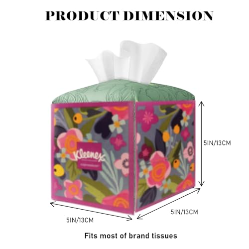 Tissue Box Holder Cover Square Tissue Cube Cover PU Leather Tissue Organizer with Bottom Belt for Bathroom, Tabletop, Kitchen, Night Stands, Office, Home, Car (1, VibrantGreen) - color: Vibrant Green