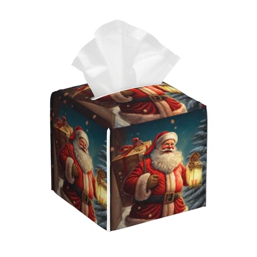 Christmas Santa Claus Tissue Box Cover Square,Merry Christmas Tissue Box Holder Waterproof Leather Facial Paper Organizer Dispenser for Bathroom Home Car Nightstand Vanity Desk - color: Color-25