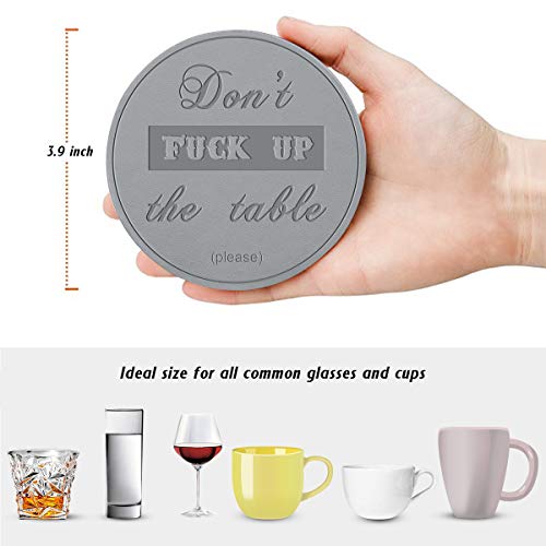 Funny Coasters, 6 Pcs Leather Coasters with Holder, Perfect Housewarming Hostess Gifts, Protect Furniture from Water Marks Scratch and Damage(6Pcs, Grey) - color: Gray