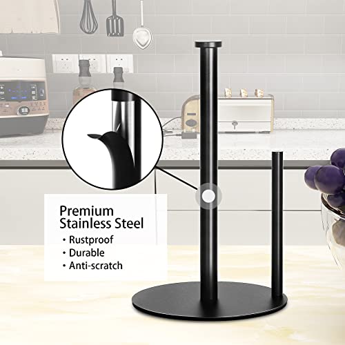 Paper Towel Holder Countertop, OBODING, Black Kitchen Paper Towel Holder Stand for Kitchen and Bathroom Organization, Stainless Steel Paper Towel Holders for Standard and Large Rolls (Matte Black) - color: Black