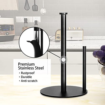Paper Towel Holder Countertop, OBODING, Black Kitchen Paper Towel Holder Stand for Kitchen and Bathroom Organization, Stainless Steel Paper Towel Holders for Standard and Large Rolls (Matte Black) - color: Black
