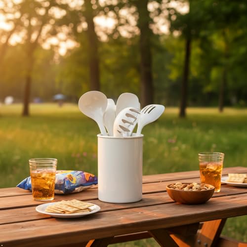Reston Lloyd 6 Piece Kitchen Utensil Holder for Kitchen Counter, Utensils Crock with Heat Resistant Spoon, Slotted Spoon, Ladle, Spatula BPA Free, White - color: White, size: Utensil Holder Set
