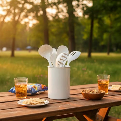 Reston Lloyd 6 Piece Kitchen Utensil Holder for Kitchen Counter, Utensils Crock with Heat Resistant Spoon, Slotted Spoon, Ladle, Spatula BPA Free, White - color: White, size: Utensil Holder Set
