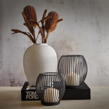 47th & Main Modern Pillar Candle Holder Lantern Votive Luminous Metal Wire Candleholder, 6" Dia x 6" H, Black - size: 6" Dia x 6" H