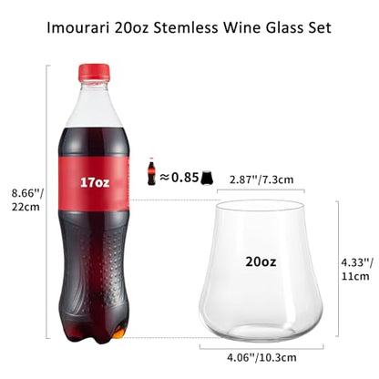 Stemless Wine Glasses Set of 4, 20oz Large, Dishwasher Safe | Hand-Blown, Lead-Free Clear Crystal, No Stem Red Wine Glass, Ready to Gift, Birthday Wedding Christmas Daily Use - size: 20oz - 4 PCS