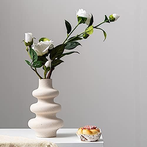 White Pampas Grass Vase, Modern Sculpture Ceramic Decorative Vase For Dried Flowers Donut Spiral Flower Vase Round Vase With Hole Living Room Minimalist Decoration,S,Friendly3