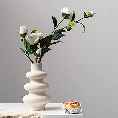 White Pampas Grass Vase, Modern Sculpture Ceramic Decorative Vase For Dried Flowers Donut Spiral Flower Vase Round Vase With Hole Living Room Minimalist Decoration,S,Friendly3