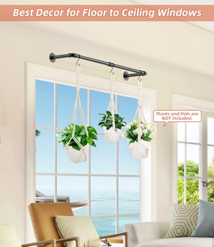 Plant Hanging Rod, with 3Pcs Macrame Plant Hangers and 3 Hooks, 32" Plant Hanger Indoor, Hanging Planter for Indoor Plants, Window Wall Ceiling Plant Hanger (POTS & PLANTS NOT INCLUDED)…