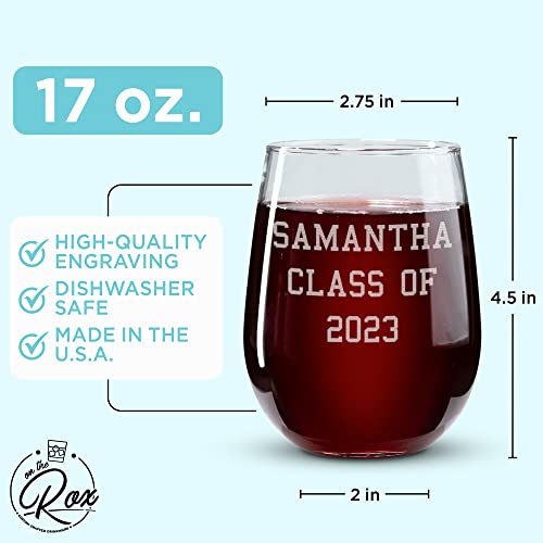 Personalized Custom Text Wine Glass – 3 Lines of Custom Text – 17 oz Stemless Engraved Mother's Day Wine Glass for Mom, Sister, Teacher, Wife, Best Friend - style: Custom Stemless Wine Glass