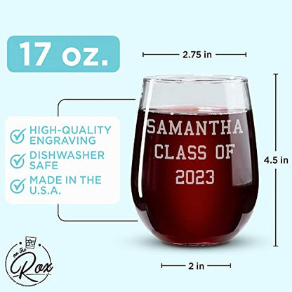 Personalized Custom Text Wine Glass – 3 Lines of Custom Text – 17 oz Stemless Engraved Mother's Day Wine Glass for Mom, Sister, Teacher, Wife, Best Friend - style: Custom Stemless Wine Glass