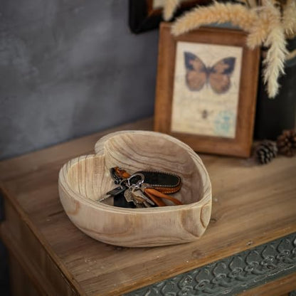 Hanobe Small 7.8" Heart Shaped Wood Decorative Key Bowl for Entryway Table | Catchall Key Bowls for Coffee Table decor, Living Room, Home Kitchen Table Centerpiece - size: 10.23 inches