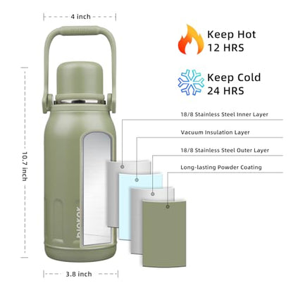 BJPKPK Stainless Steel Insulated Bottle with Handle & Strap, 40oz | Leak-proof vacuum insulation keeps drinks cold/hot for hours. BPA-free, dishwasher safe. Includes handle & strap. Army Green. - color: Army Green, size: 40 Ounces