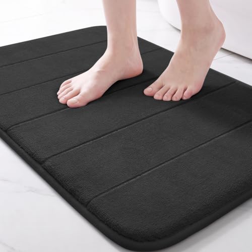 Yimobra Memory Foam Bath Mat, Soft Absorbent Bathroom Rug, 24x17, Black | Non Slip Backing, Quick Dry, Machine Washable Bath Rug for Tub & Shower Areas, Durable Design That Complements Bathroom Decor - color: Black, size: 24" X 17"