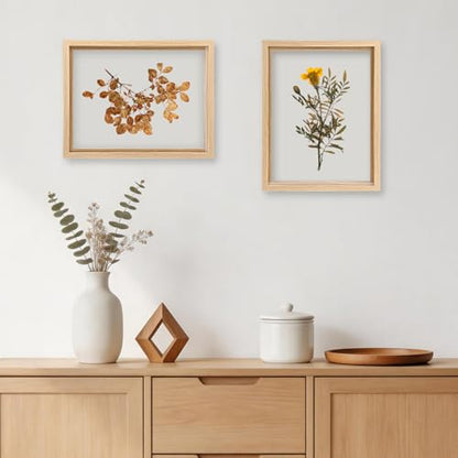 11x14 Floating Picture Frames Set of 2, Natural | Double HD Plexiglass Floating Frame Display Any Size Picture up to 11x14, Tabletop or Wall Hanging - color: Natural