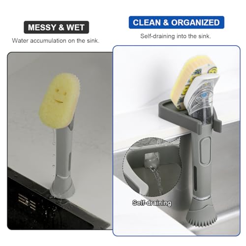 LANMU Dish Wand Holder Compatible with Scrub Daddy Dishwand, Auto-Draining Dish Brush Holder for Kitchen Sink, Strong Adhesive Organizer, Keep Counter Clean & Dry