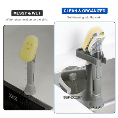 LANMU Dish Wand Holder Compatible with Scrub Daddy Dishwand, Auto-Draining Dish Brush Holder for Kitchen Sink, Strong Adhesive Organizer, Keep Counter Clean & Dry