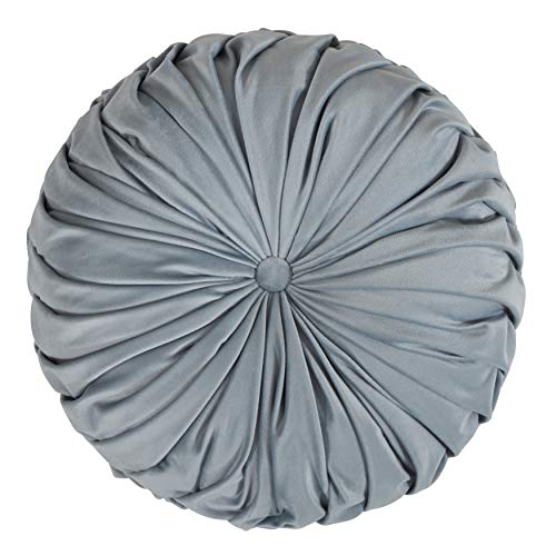 SARO LIFESTYLE Round Velvet Pintucked Poly Filled Throw Pillow - color: Blue-grey, size: 1 Count (Pack of 1)