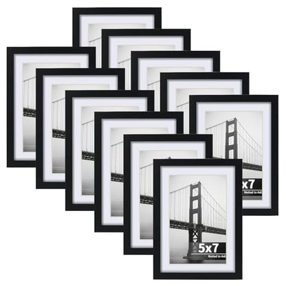 CRUGLA 5x7 Picture Frames Set of 11, Display Pictures 4x6 with Mat or 5 by 7 without Mat, Wall or Tabletop Display, Black - size: 5x7 Inch